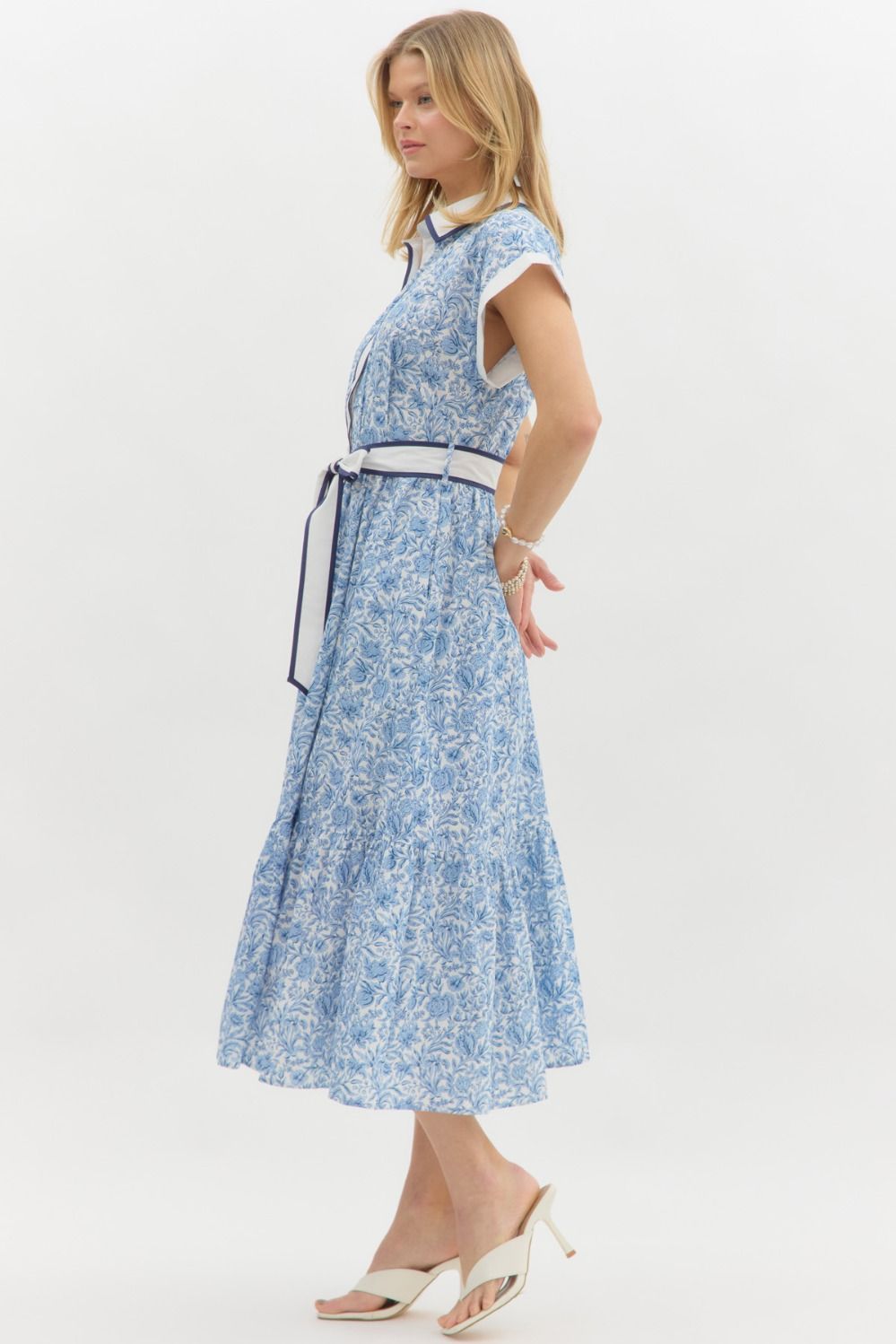 Savannah Floral Midi with Contrast Binding, Tie Waist and Side Pocket