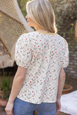 Floral Textured Puff Sleeve Top