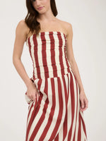 Nantucket Vertical Stripe Strapless Midi Dress BRICK