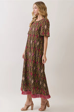 Vivian Geo Diamond Print Maxi with Fringe Hem Detail
