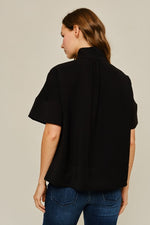 Fran Pintuck Detail High Neck Top- Black