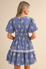 Taylor Bue Floral Embroidered Gingham Mini Dress