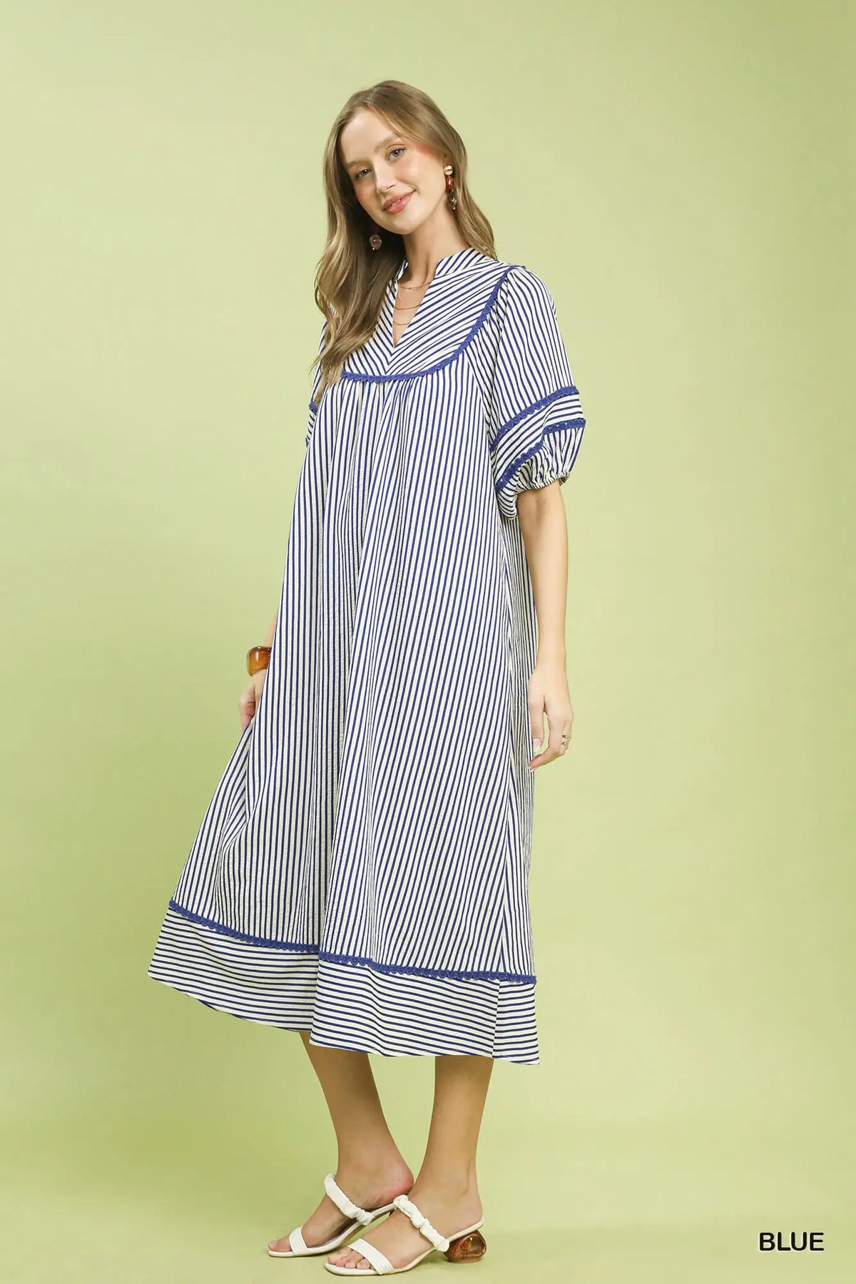 Bailor Blue Striped Midi with Piping Contrast Detail