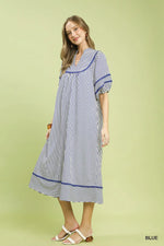 Bailor Blue Striped Midi with Piping Contrast Detail
