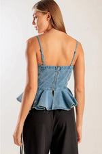 Denim Lace Up Peplum Top