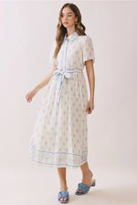 Suzanna Floral Contrast Piping Detail Tie Waist Midi Dress