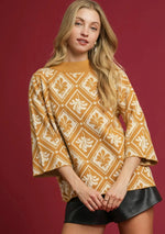 Mustard Abstract Print Mock Neck Sweater