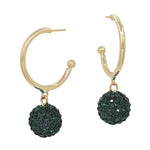CHRISTMAS GOLD HOOP WITH GREEN RHINESTONE BALL