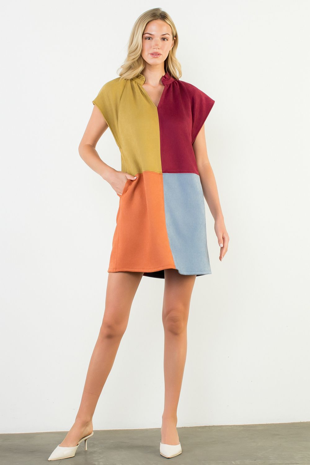 THML Suede Feel Colorblock Mini Dress ( XS-L)