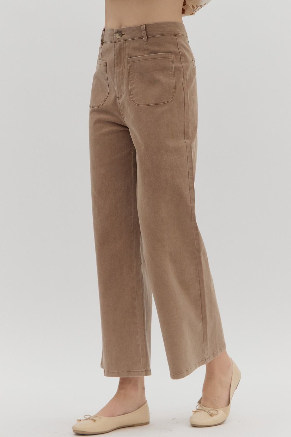Jess High Waisted Pant with Patch Pocket Front- Saddle Brown