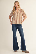 Light Brown Stripe Button Down Top