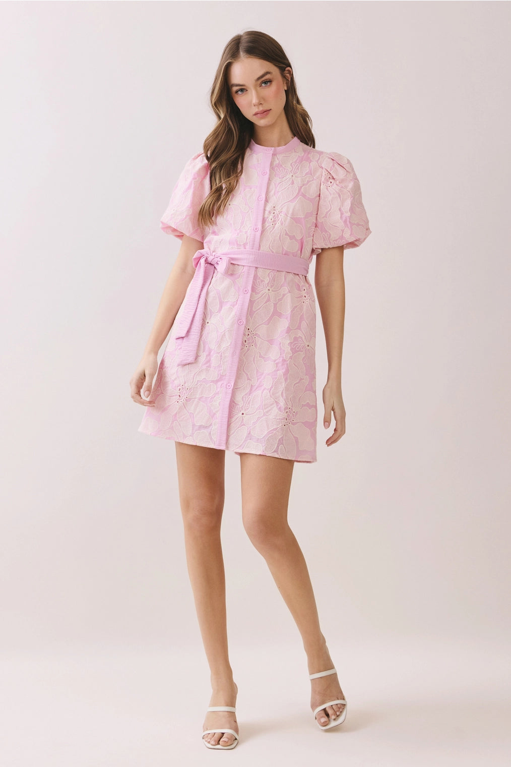 Celia Floral Eyelet Pattern Button Front Mini Dress