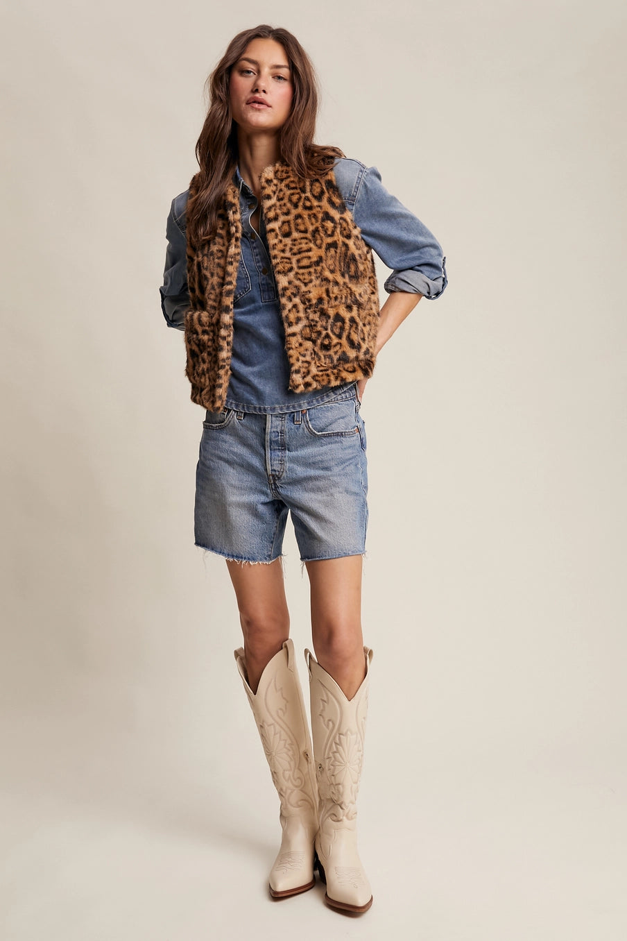 Camel Fur Leopard Vest