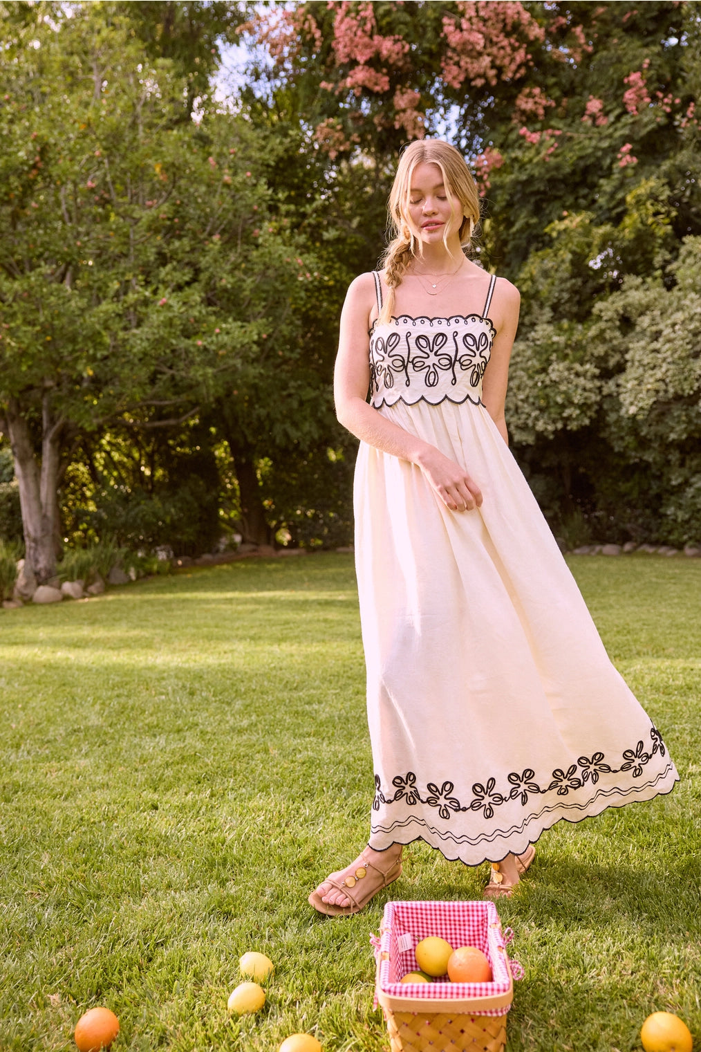 Emrie Embroidered Maxi Dress with Contrast Detail