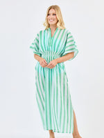 Priscilla Beach Cover Up Midi | Green + White Stripe