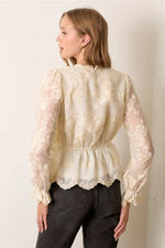 TEXTURED LACE PRINTED LONG SLEEVE TOP