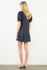 Puff Sleeve Collared Denim Dress by THML