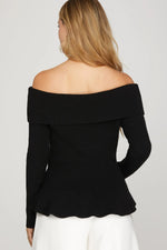 Ana Off Shoulder Long Sleeve Peplum Sweater