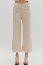 Kara Ankle Length Cuffed Pants with Classic Jean Pockets - Sand