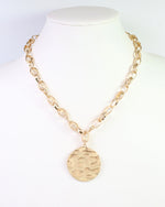 Franklin Hammered Round Pendant Necklace Worn Gold