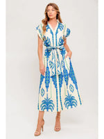 Lala Cap Sleeve Button Down Midi with Tie Waist