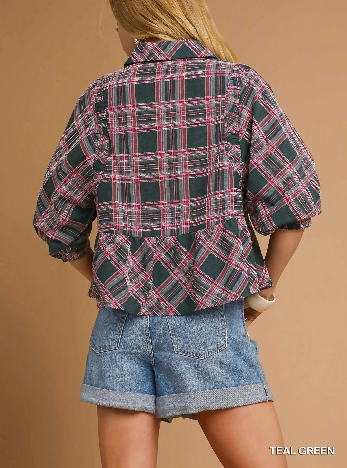 Faded Plaid Peplum Top