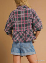 Faded Plaid Peplum Top