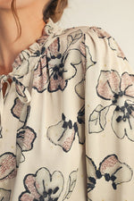 Champagne with Gold Glitter Accent Floral Peasant Blouse