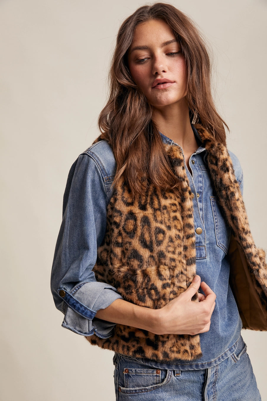 Camel Fur Leopard Vest