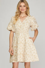 Champagne Jacquard Floral Mini Dress