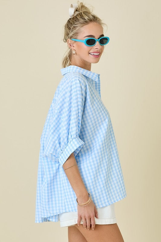 Dorothy Blue Gingham Button Down Top