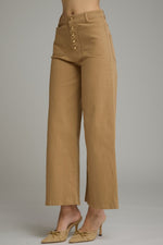Heidi Gold Button Down Patch Pocket Wide Leg - Light Camel