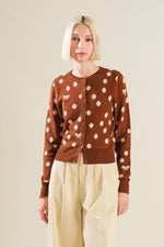Bows and Dots Sweater Knit Cardigan- Rust