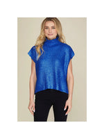 Metallic Foil Mock Sweater Top- Royal Blue