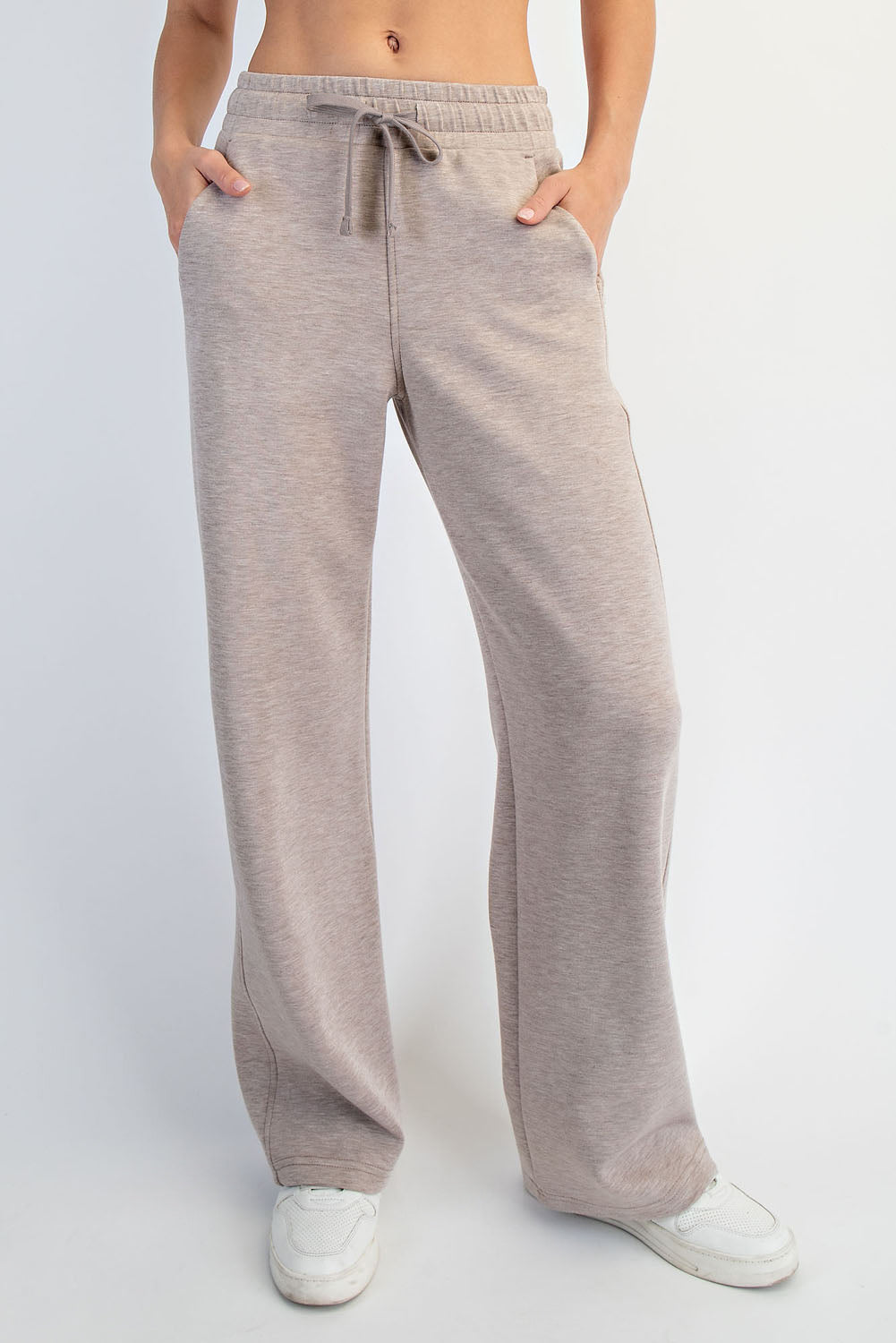 Heather Taupe Butter Soft Lux V Neck Zip Top and Straight Leg Pant SET by Rae Mode
