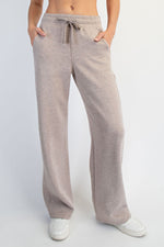 Heather Taupe Butter Soft Lux V Neck Zip Top and Straight Leg Pant SET by Rae Mode