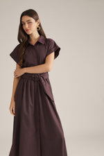 Lexie Button Down Midi Shirt Dress with Belted Waist- Chocolate