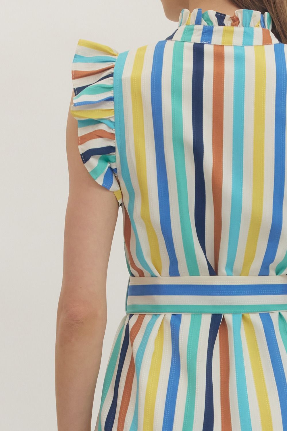 Pheobe Striped Button Down Midi Dress with Self Tie Waist