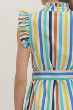 Pheobe Striped Button Down Midi Dress with Self Tie Waist