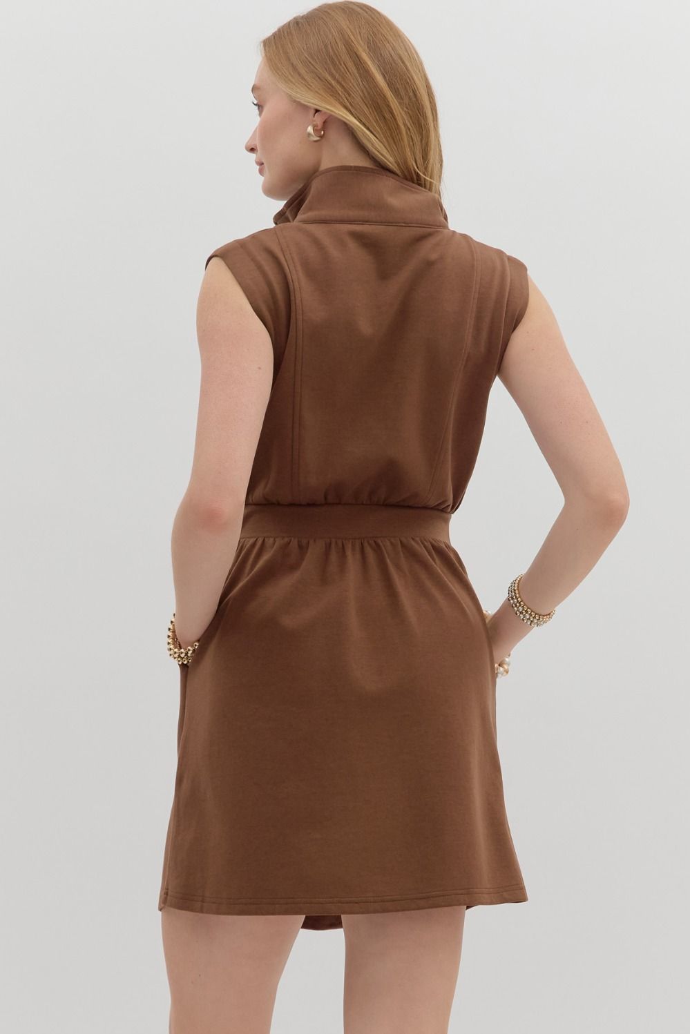 Eva Brown Zip Front Mini Dress