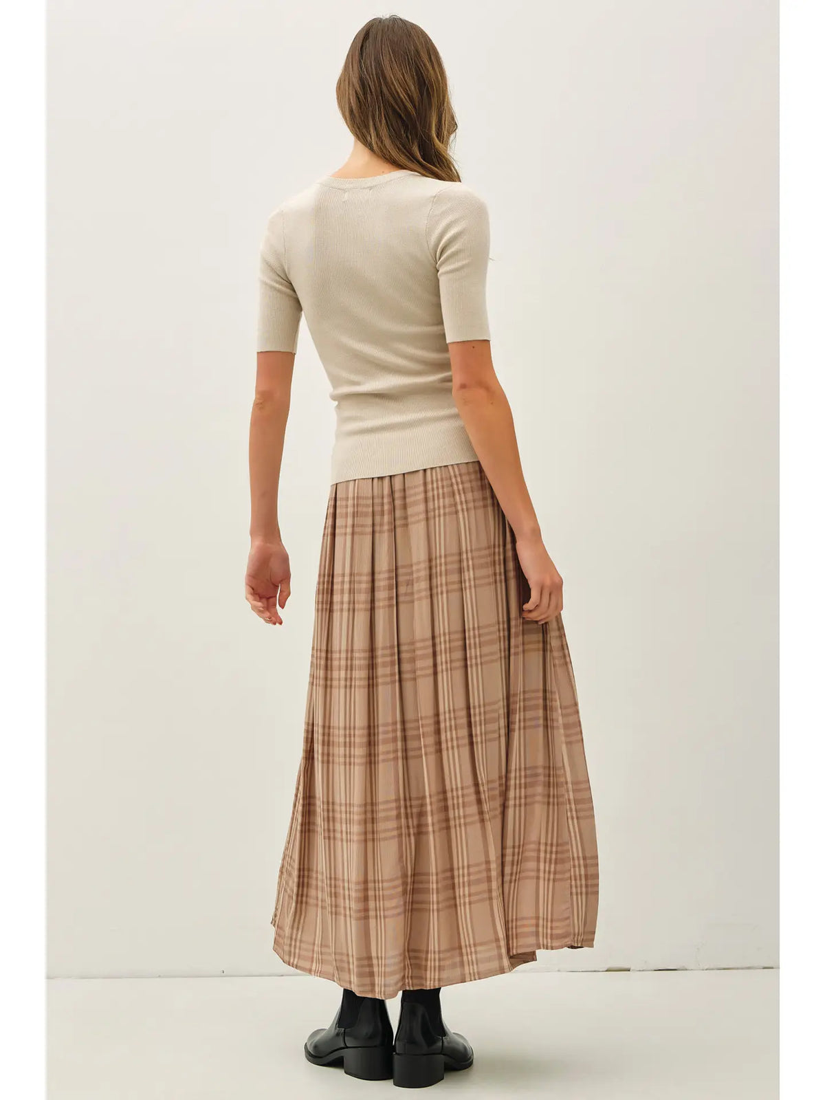 MOCHA PLAID MAXI SKIRT