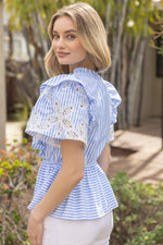 Floral Embroidered Striped Peplum Top