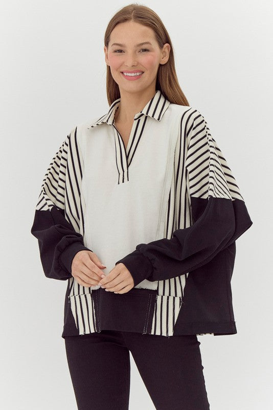 OVERSIZED STRIPED PULLOVER WITH COLLAR