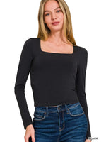 Square Neck Fitted Long Sleeve **BLACK OR WHITE