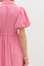 Bubblegum Pink Button Down Midi with Self Tie at Both Sides