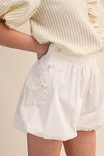 Evana Bubble Hem Shorts with Pearl Button Accents