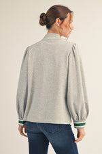 Color Rib Band Trim Zip Up Top-Heather Grey
