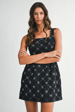 Square Neck Sequin Embellished Mini Dress- Black