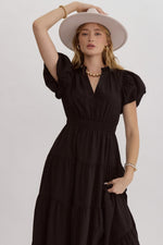 PUFF SLEEVE TIERED MAXI DRESS