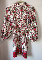 Callie Paisley Belted Mini Dress -Ivory/Cranberry Mix by Olivaceous